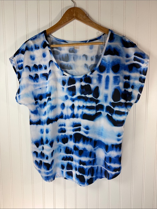 Boston Proper Tops - Boston Proper Blue and White Tie-Dye Womens Short Sleeve Top Size Medium
